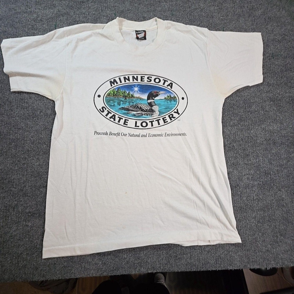 Vintage Screen Stars Best Shirt Mens XL White Minnesota Lottery Graphic Tee USA